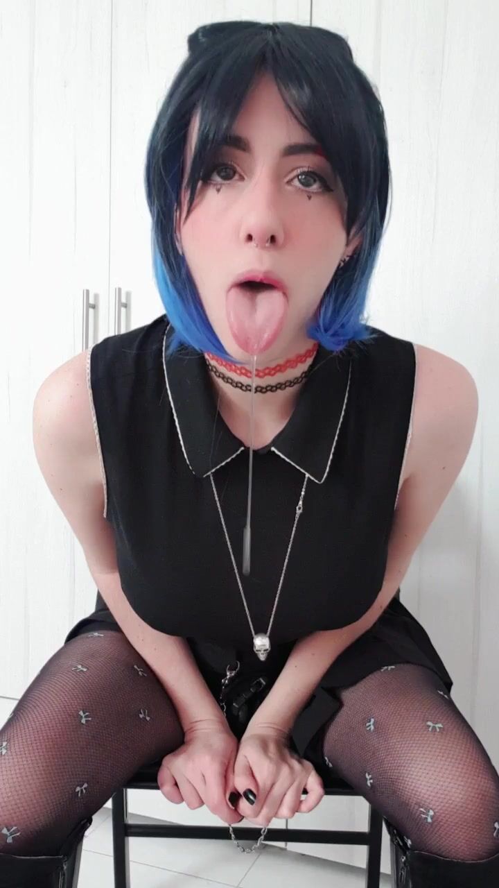 Goth girl with drool and ahegao expression